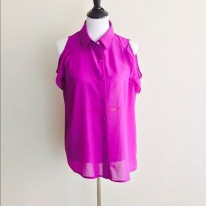 Purple Sheer Shirt Blouse Cold Shoulder-Forever